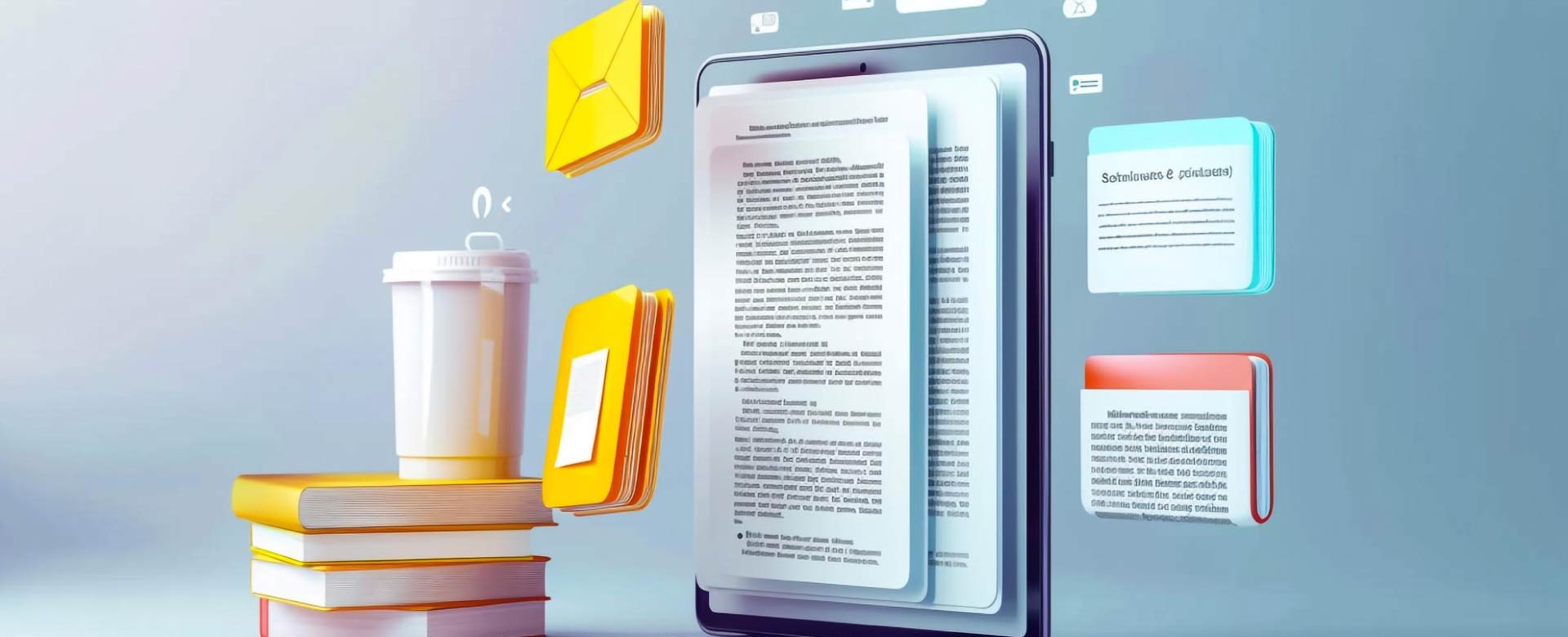 Illustration of digital e-books and documents